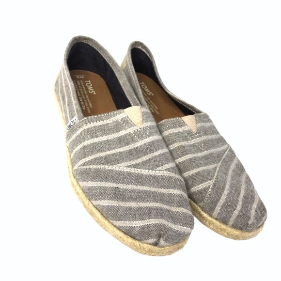 Toms Alpargata grey and white strip Canvas Size 8 - Picture 1 of 14